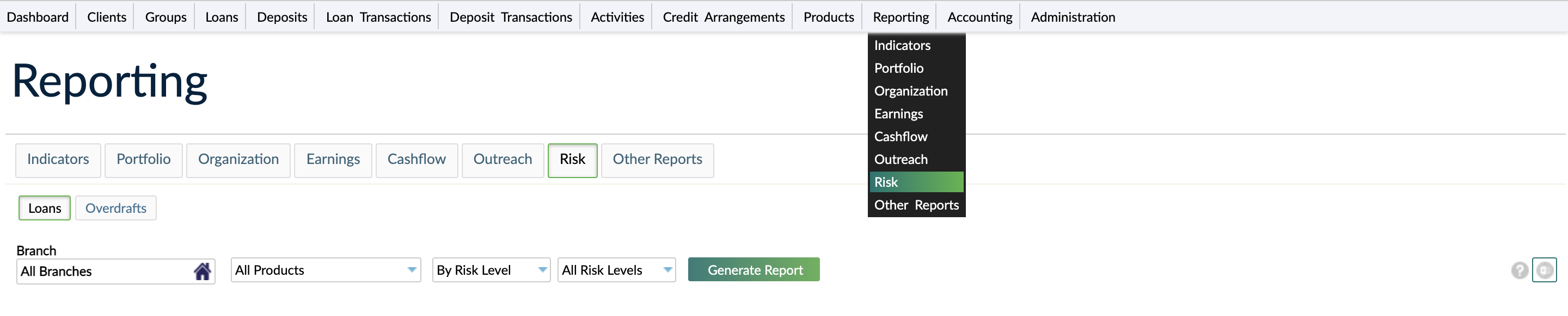 Reporting report under Reporting menu item